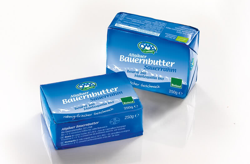 ÖMA Allgäuer Bauernbutter, Sauerrahm Bioland, in neuer Folie verpackt