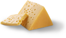 Auf dem Bild ist ein Stück gelber Käse mit Löchern zu sehen.